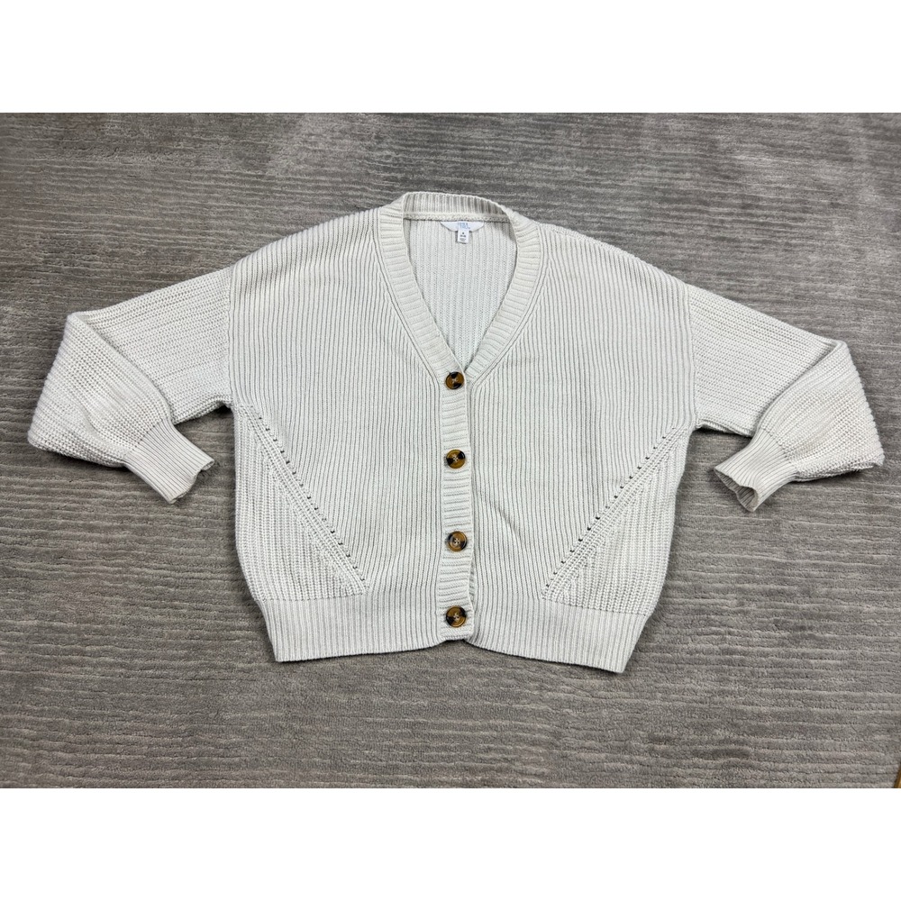 Time and Tru Cardigan Womens S Ivory‎ Ribbed V-Neck Button Front TT15100131120